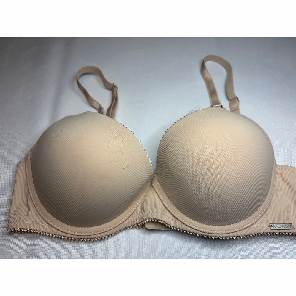 Nautica Intimates T-Shirt Bra 34C Beige Nude Underwire Lightly Lined Smooth